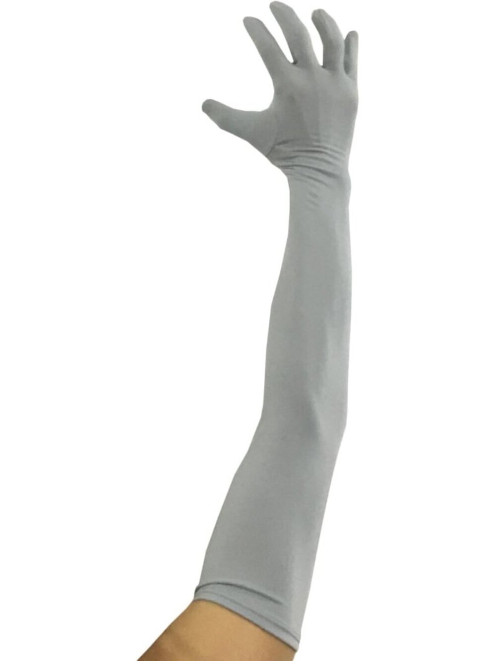 Women's Gray Stretchable Arm Sleek Cosplay Costume Elbow Length Spandex Gloves